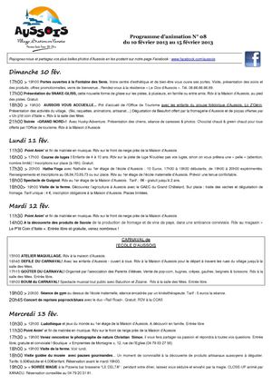 Programme des animations à Aussois du 10 au 15 février 2013