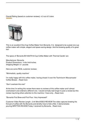 Bonavita BV1800TH 8-Cup Coffee Maker with Thermal Carafe Review