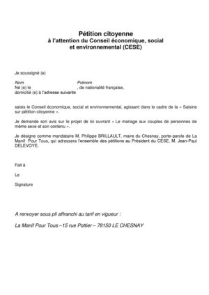 pétition mariage pour tous