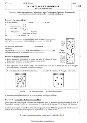 DS 1 Quatrième - De l'air aux molécules (Version a)
