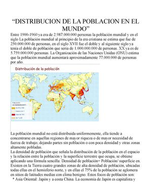 DISTRIBUCION DE LA POBLACION EN EL MUNDO.