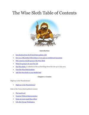 The Wise Sloth Table of Contents