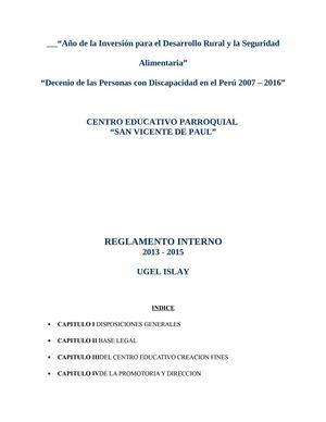 Reglamento Interno de la I.E. "San Vicente de Paúl" Mollendo