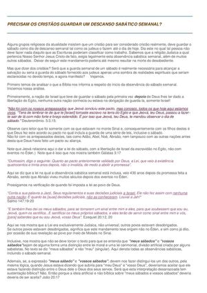 Precisam os cristãos guardar um sábado semanal?