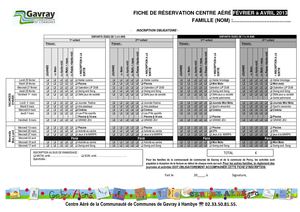 Fiche de réservation du 1er semestre