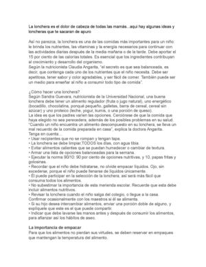 Consejos para armar una saludable lonchera escolar