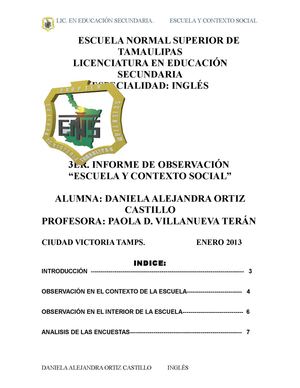 3er. INFORME DE "ESCUELA Y CONTEXTO SOCIAL"