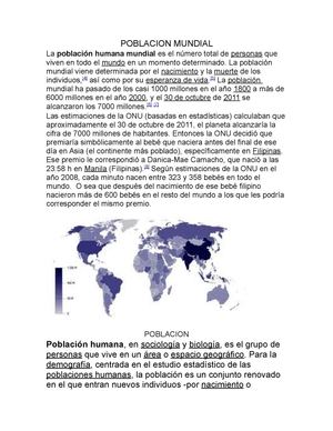 Distribucion de la poblacion en el mundo