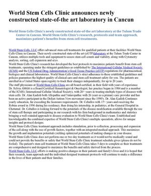 World Stem Cells Clinic announces newly constructed state-of-the art laboratory in Cancun 