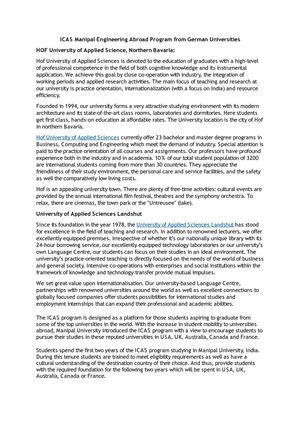 ICAS Manipal Engineering Abroad Program from German Universities