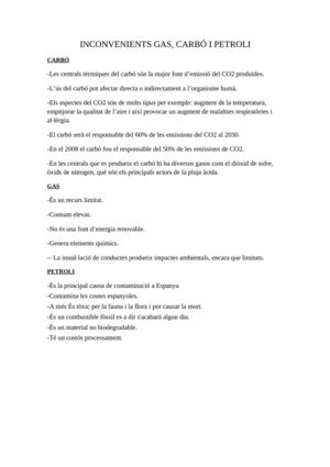 INCONVENIENTS GAS I CARBÓ i petroli