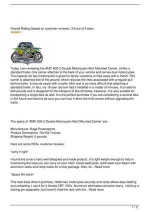 AMC-600-2 Double Motorcycle Hitch Mounted Carrier Review