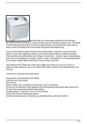 Panasonic SD-YD250 Automatic Bread Maker Review