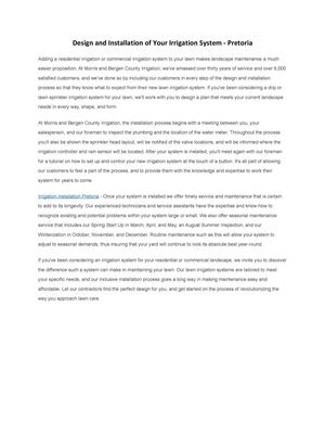 Design and Installation of Your Irrigation System