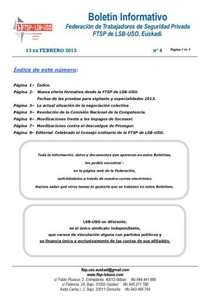 Boletín 004  FTSP de LSB-USO Febrero 2013