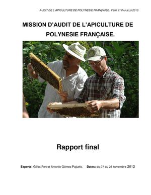 Rapport de la mission d'Audit 2012 de la filière apicole en Polynésie française