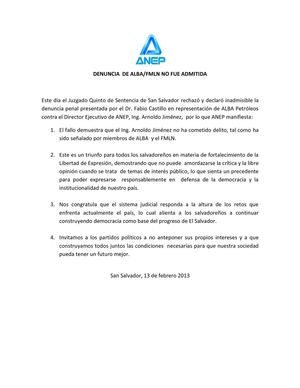 Tribunal no admite demanda de Alba Petróleos contra director ejecutivo de ANEP
