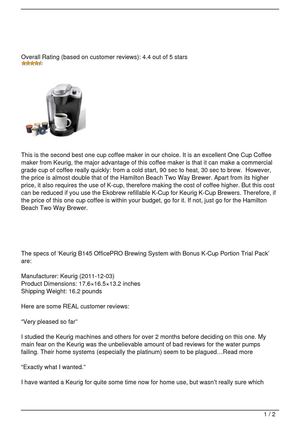 Best One Cup Coffee Maker – Keurig B145 OfficePRO Brewing System with Bonus K-Cup Portion Trial Pack Review