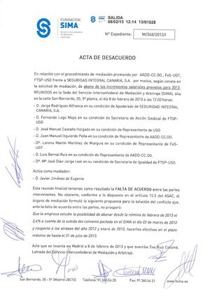 Acta de Desacuerdo Seguridad Integral Canaria