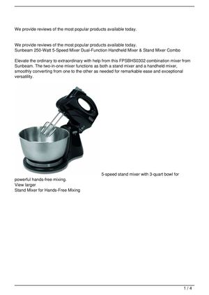Sunbeam FPSBHS0302 250-Watt 5-Speed Hand and Stand Mixer Combo, Black