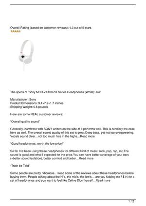 Sony MDR-ZX100 ZX Series Headphones (White) Review