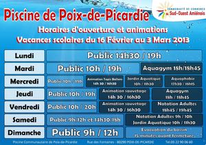 Piscine Communautaire de Poix-de-Picardie - Planning des vacances de février