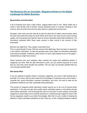 The Business Pro as Journalist—Magazine Articles on the Digital Landscape for Better Business