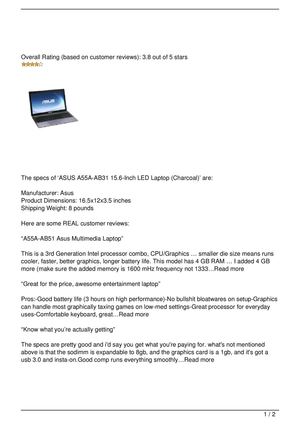 ASUS A55A-AB31 15.6-Inch LED Laptop