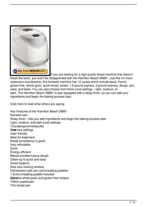 Hamilton Beach 29881 HomeBaker Breadmaker Review