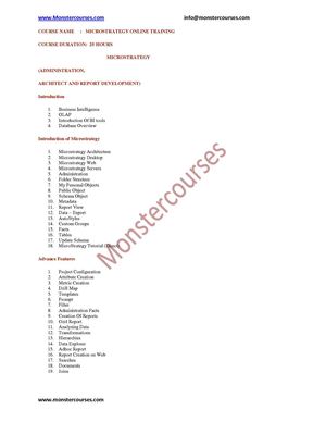 Microstrategy online training, Online Microstrategy training @ monstercourses