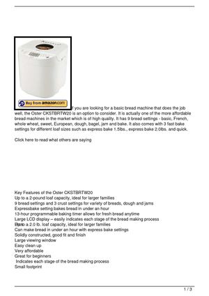 Oster CKSTBRTW20 2-Pound Expressbake Breadmaker Review