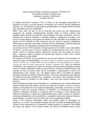 Ensayo PNL - Politica Nacional de Logistica CONPES 3547