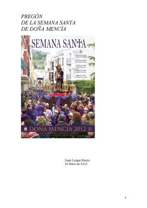 PREGON DE LA SEMANA SANTA DE DOÑA MENCIA 2012