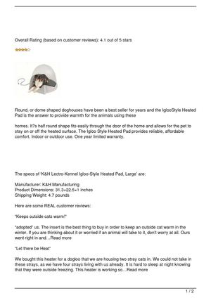 K&H Lectro-Kennel Igloo-Style Heated Pad Review