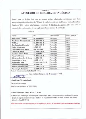 Atestado de Brigada de Incêndio B