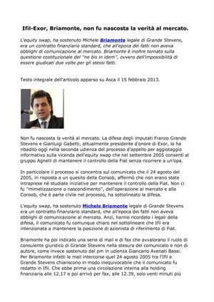 Briamonte Michele: Equity swap. Non fu nascosta la verità al mercato
