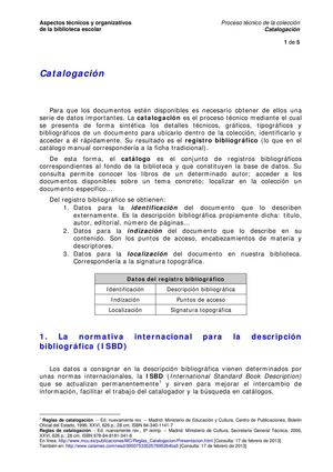 Catalogación de la colección de una biblioteca escolar