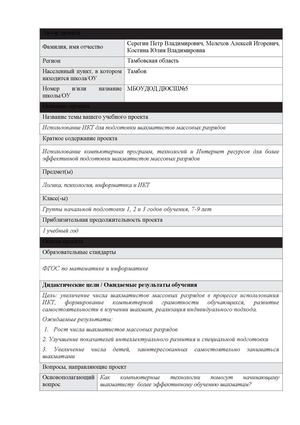 визитная карточка проекта