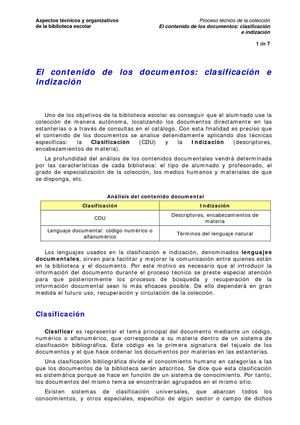 Clasificación e indización de la colección de una biblioteca escolar