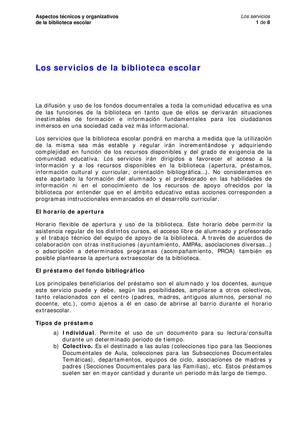 Los servicios de la biblioteca escolar