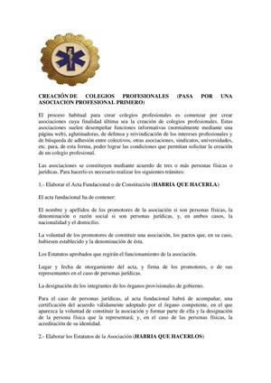 CREACIÓN DE COLEGIOS PROFESIONALES.