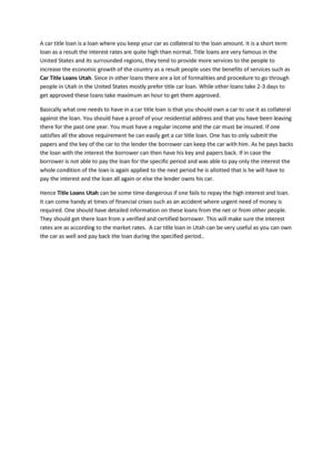 Car Title Loans Utah