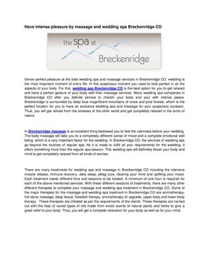 Have intense pleasure by massage and wedding spa Breckenridge CO