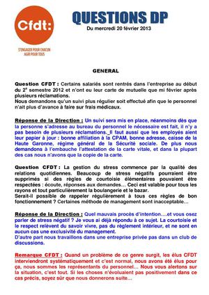 Carrefour Labège : Questions DP CFDT de la réunion du 20 février 2013