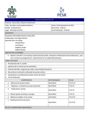Acta de Compromiso #1 Orden y aseo