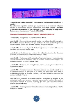 INFRACCIONES Y SANCIONES EN EL MUNDO LABORAL ACTUACIONES AL RESPECTO