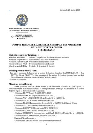 Compte-rendu de l'Assemblée Générale du 09/02/2013