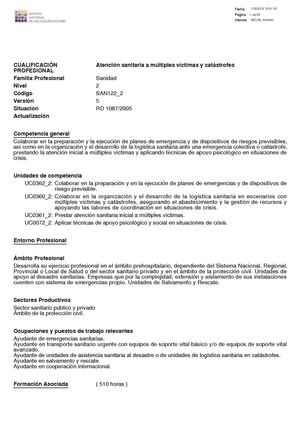 CUALIFICACIÓN PROFESIONAL  ATENCION SANITARIA A MULTIPLES VICTIMAS Y CATRASTOFES