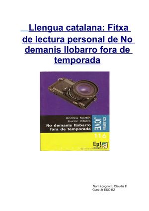 Llengua catalana: Fitxa de lectura personal de No demanis llobarro fora de temporada