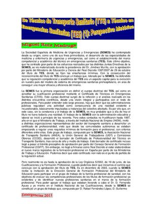 DE TECNICO DE TRANSPORTE SANITARIO TTS A TECNICO EN EMERGENCIAS SANITARIAS TES
